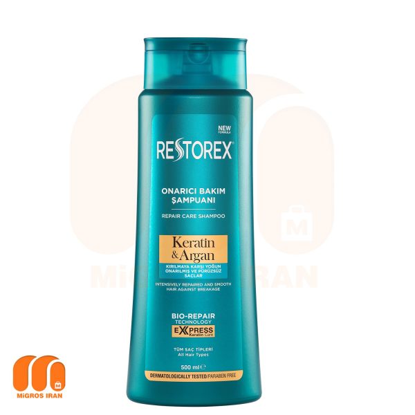 Restorex shampoo suitable for all types of hair containing keratin and organ oil