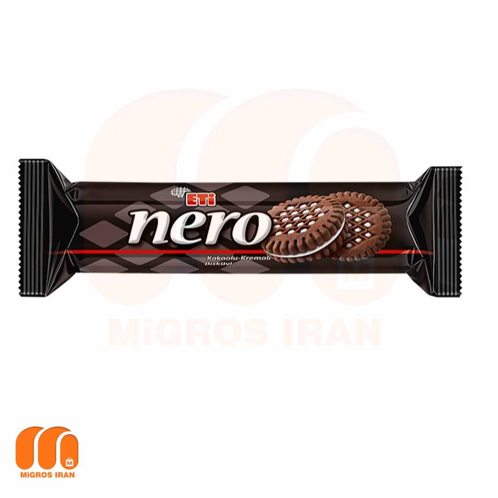 بیسکوییت کاکائویی اتی ETi Nero با مغز کرم شیری وزن 110 گرم