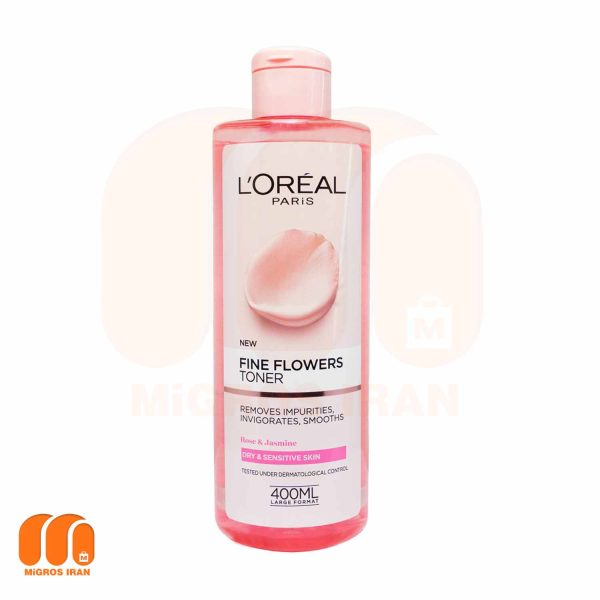 تونر صورت لورآل Loreal حاوی عصاره گل رز حجم 400 میل