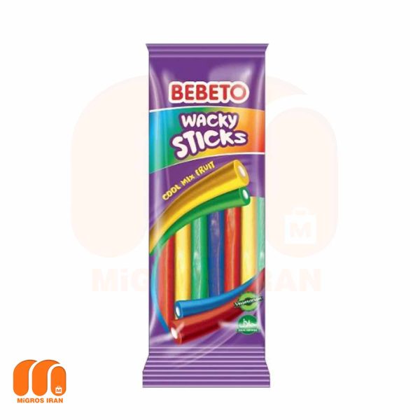 پاستیل لوله ای شکری وَکی استیکز ببتو bebeto با طعم انواع میوه و مغز دار 180 گرم