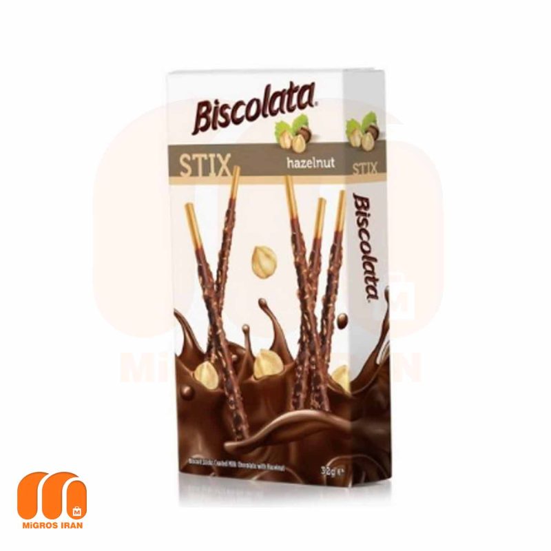 بیسکویت چوب شکلاتی استیکس بیسکولاتا Biscolata با تکه های فندق 32 گرم