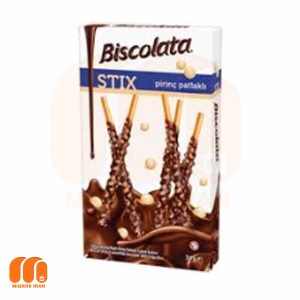 بیسکوییت چوب شکلاتی بیسکولاتا Biscolata مدل استیکس Stix با تکه های برنجک 34 گرم