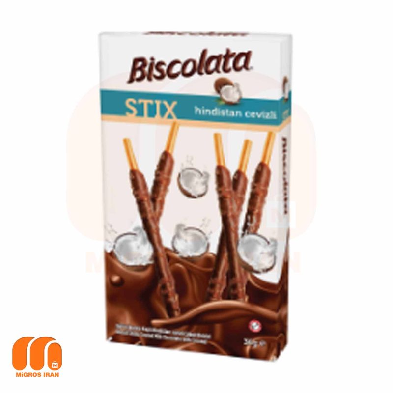 بیسکوییت چوب شکلاتی بیسکولاتا Biscolata مدل استیکس Stix با طعم نارگیلی 36 گرم