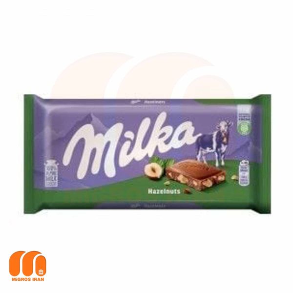 شکلات تخته ای میلکا milka مدل Hazelnut با تکه های فندقی و نعنا 100 گرم