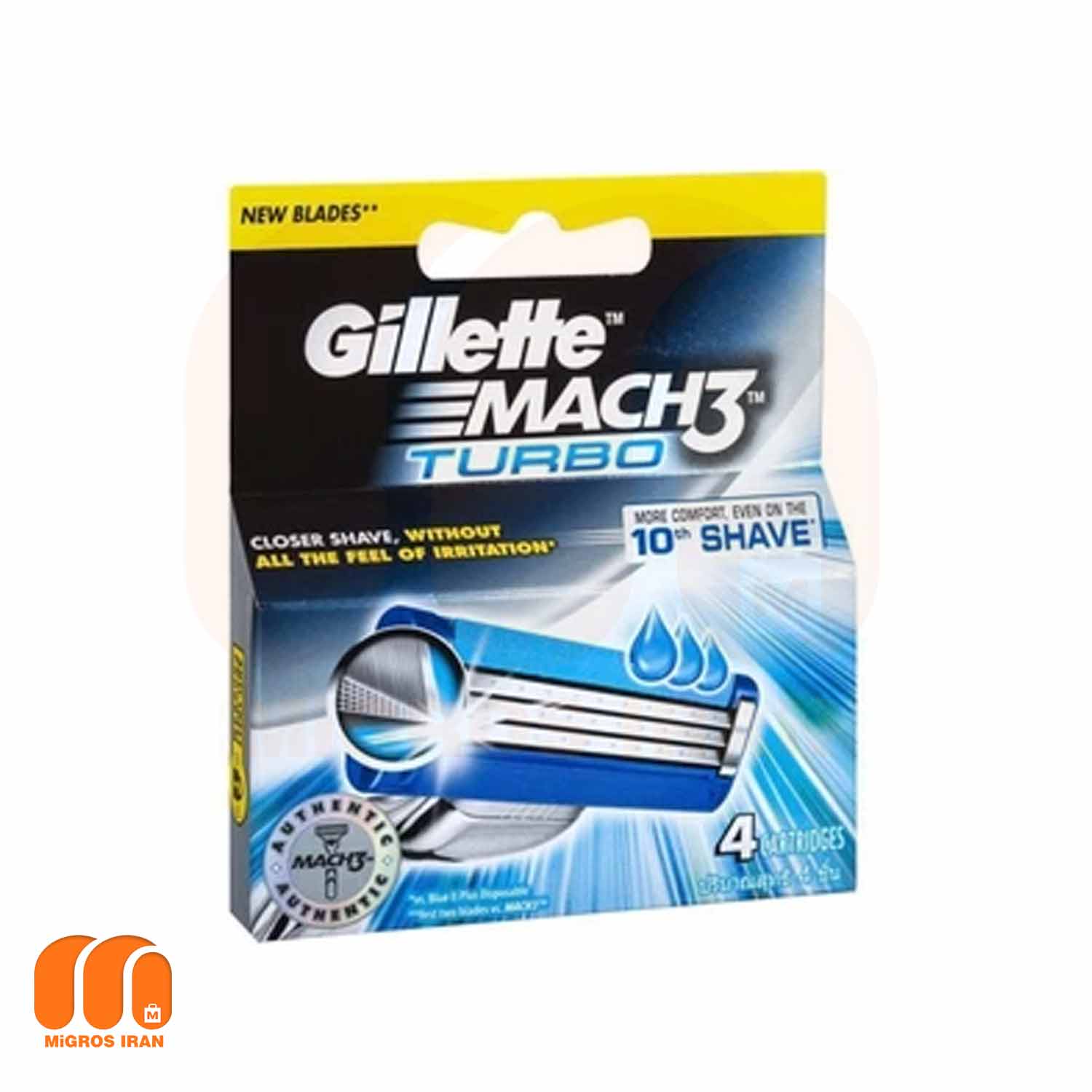 تیغ یدک مردانه ژیلت Gillette مدل MACH 3 TURBO دارای 3 لبه تیغ بسته 4 عددی