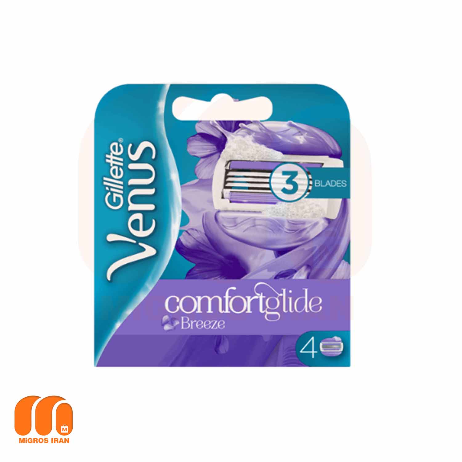 تیغ یدک ژیلت ونوس Venus مدل comfortglide gillette دارای 3 تیغه تعداد 4 عددی