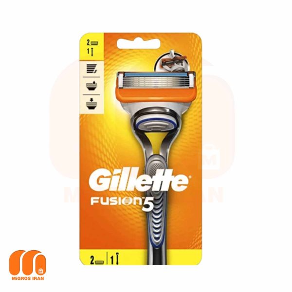 خود تراش ژیلت Gillette مدل 5 fusion دارای 3 لیه تیغه همراه با 2 یدک