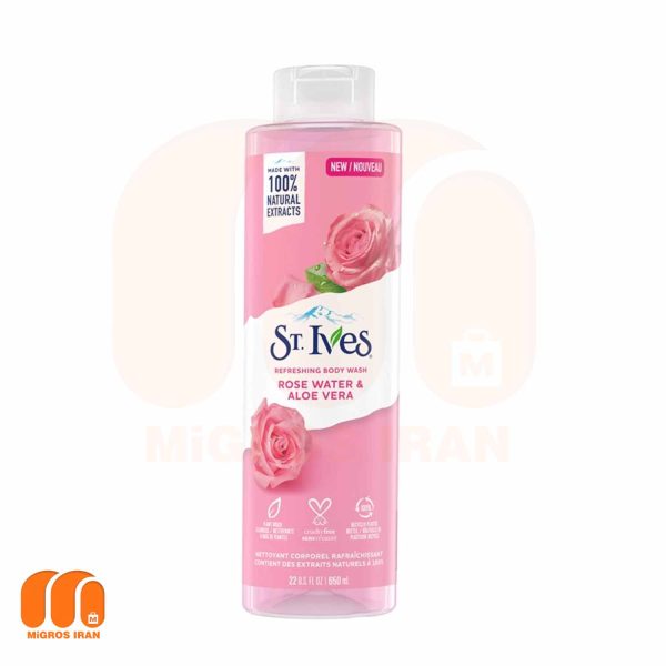 شامپو بدن سینت ایوز St Ives مدل Rose Water حاوی گل رز و آلوئه ورا 650 میل