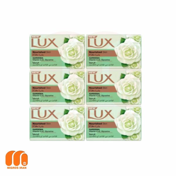 صابون لوکس Lux مدل Nourished حاوی عصاره گل هیبیسکوس و سنجد تعداد 6 عددی