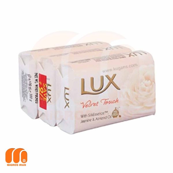 صابون لوکس Lux مدل Velvet Touch با رایحه گل یاس و روغن بادام 3 عددی