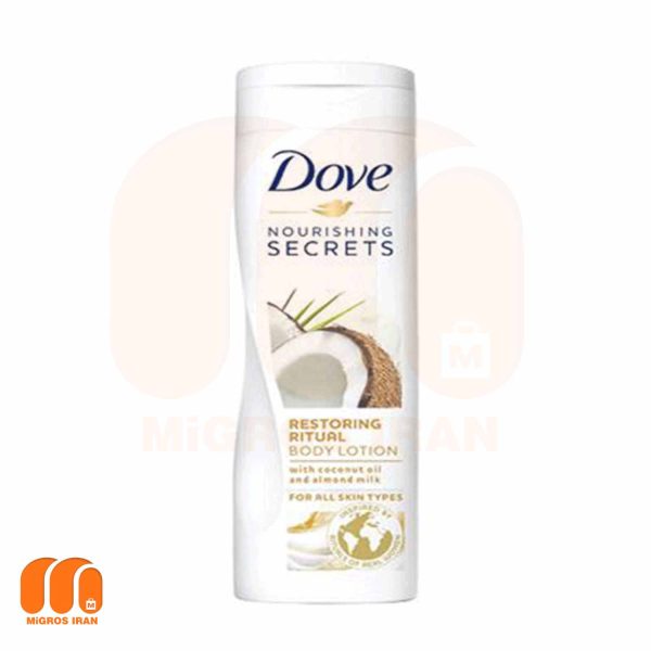 لوسیون بدن داو Dove مدل Nourishing Secrets حاوی نارگیل و بادام 400 میل