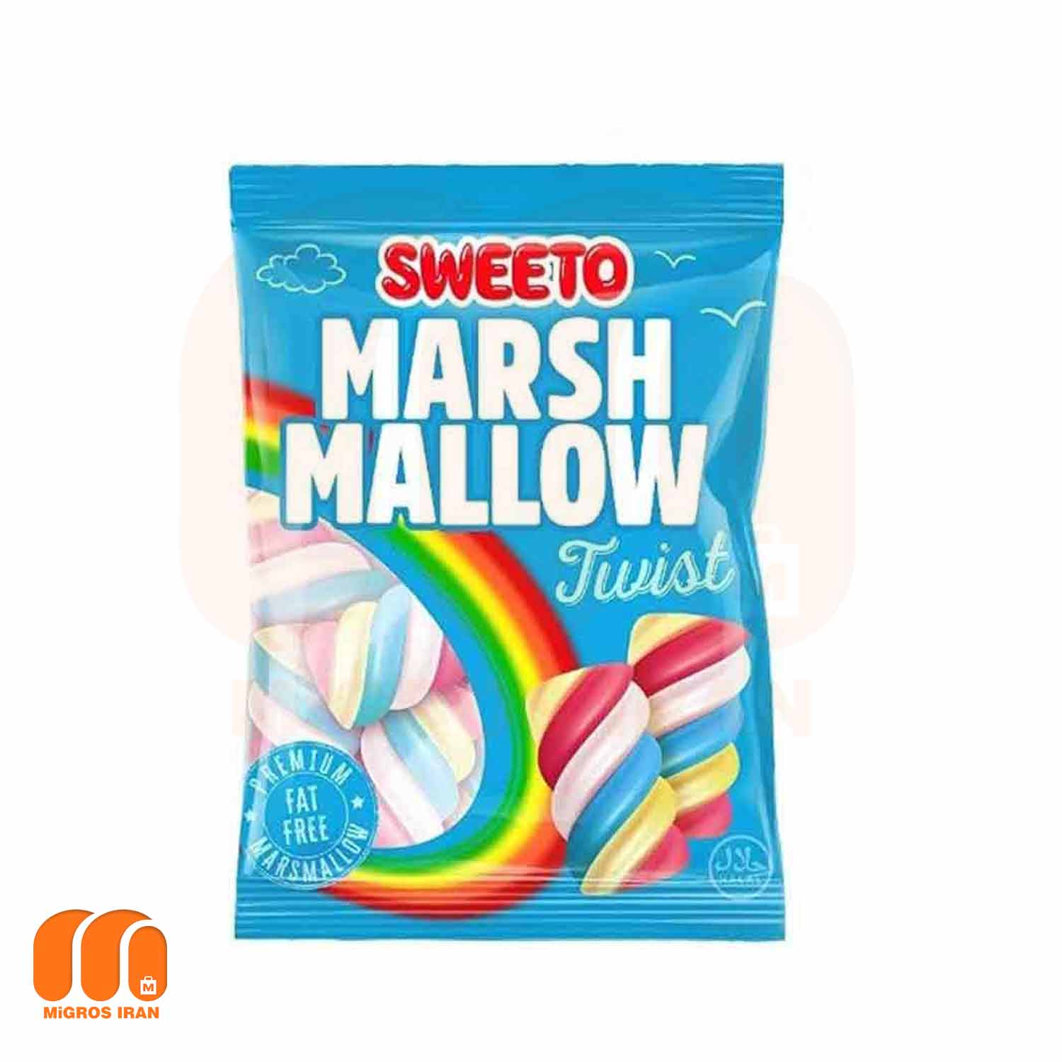 مارشمالو سویتو Sweeto مدل Marshmallow Twist با پیچی رنگین کمانی 140 گرم