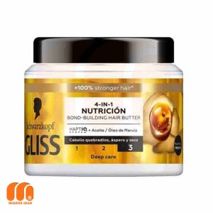 ماسک مو 1 در 4 گلیس Gliss مدل Nutrición مناسب موهای شکننده، زبر و خشک 400 میل400 میل